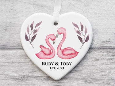 Personalised Flamingo Heart Plaque - Romantic Anniversary Gift - For Couples - DENMARY